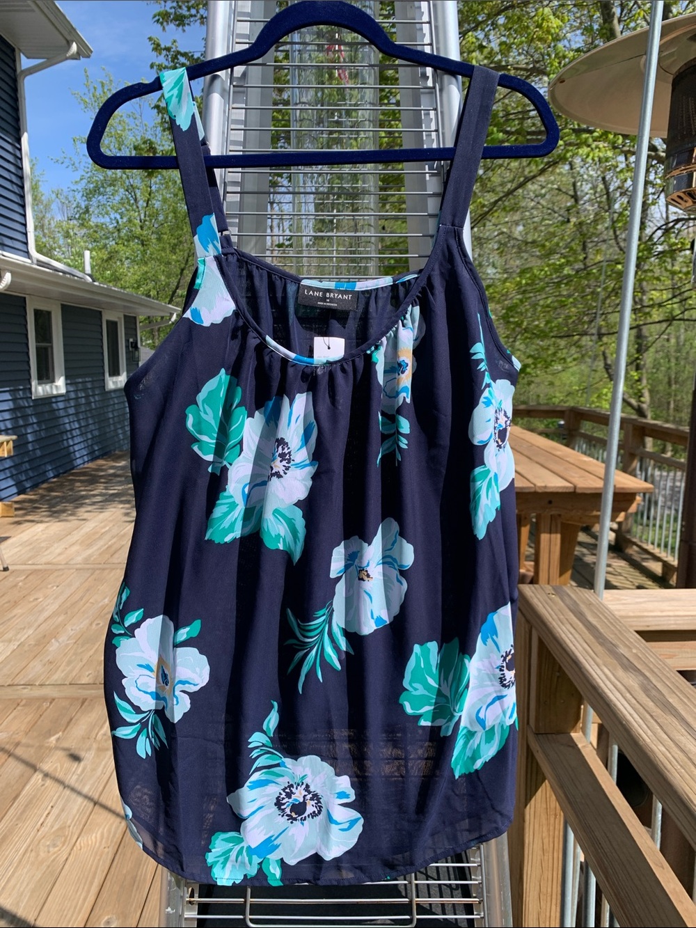 Lane Bryant Navy Floral Camisole with Aqua Accents